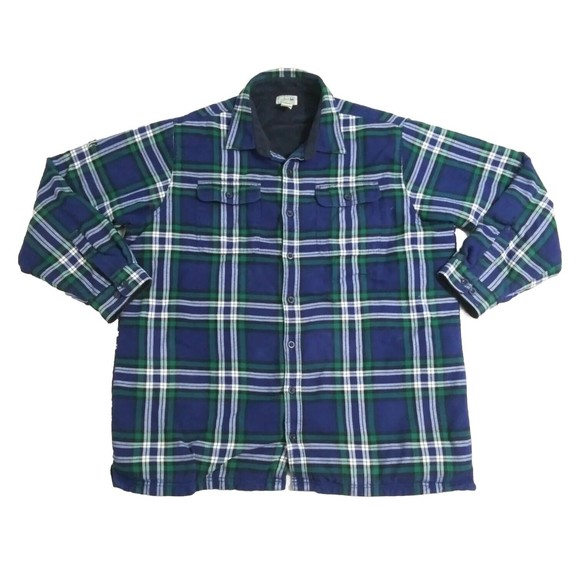 LL Bean Men's 2XL Tall Blue Flannel Plaid Fleece Lined Shirt Jacket XXL Shacket - Picture 1 of 11